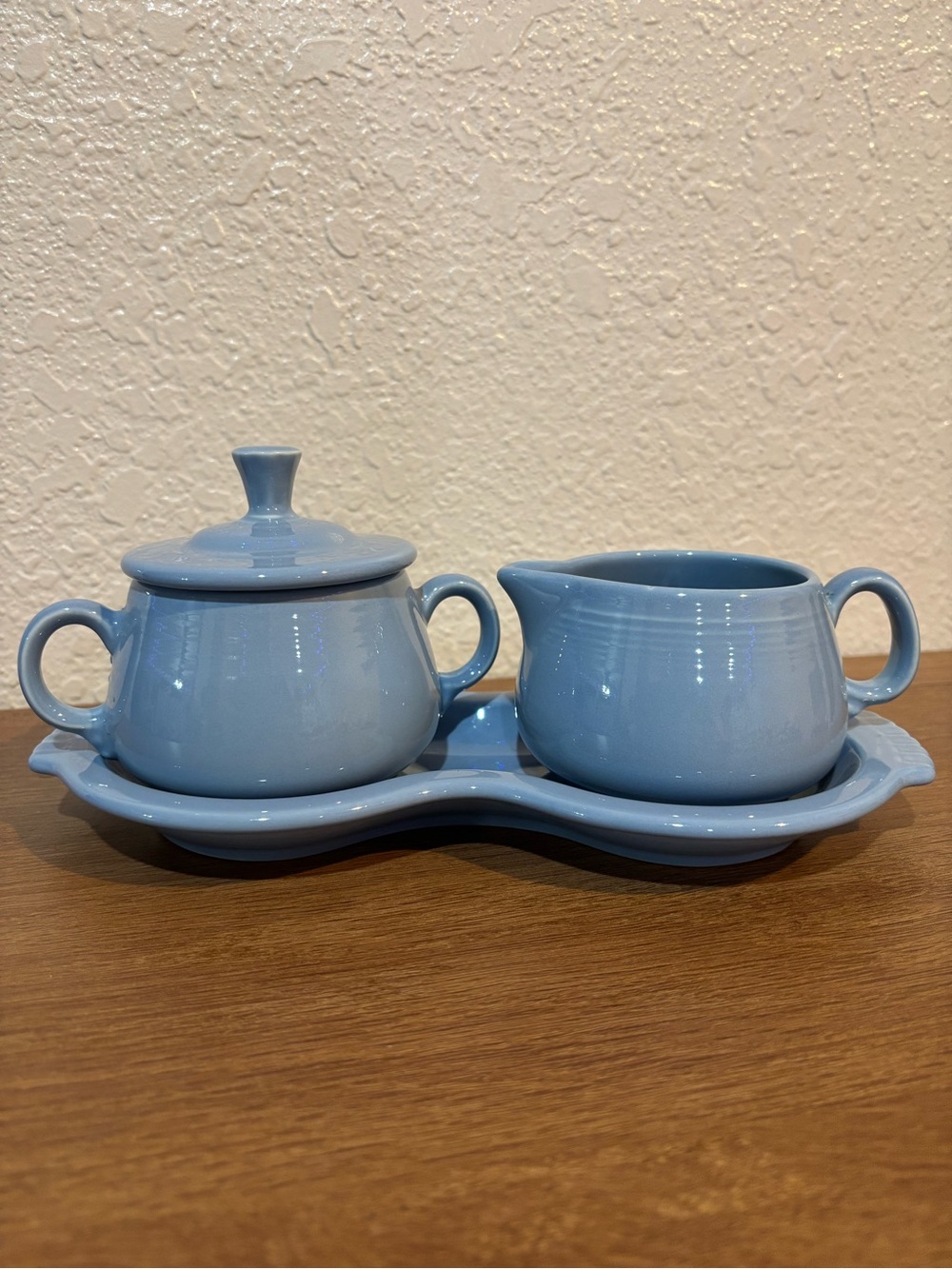 Light Blue Ceramic Sugar, Creamer & Tray Set